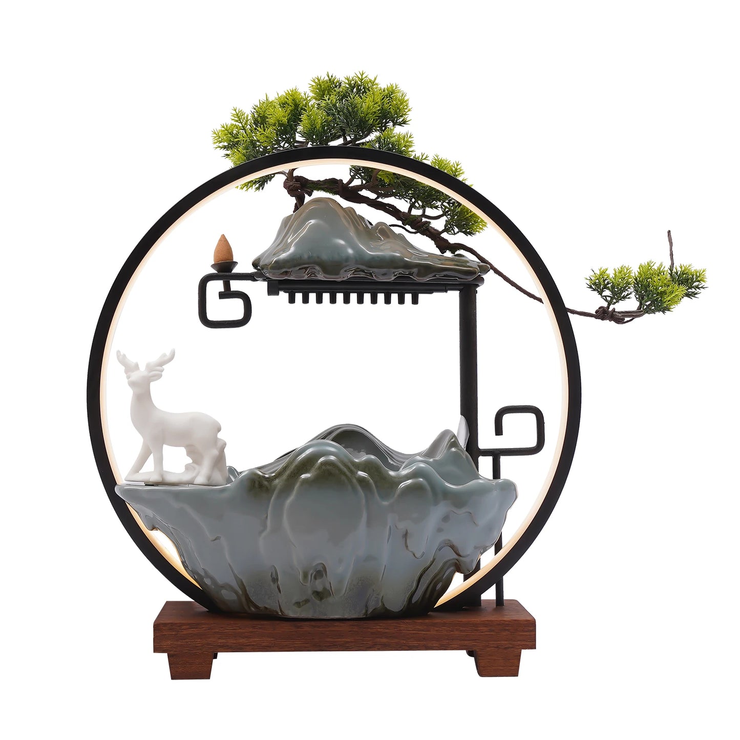 Bymaocar Decorative Water Fountain Tabletop LED Light Mist