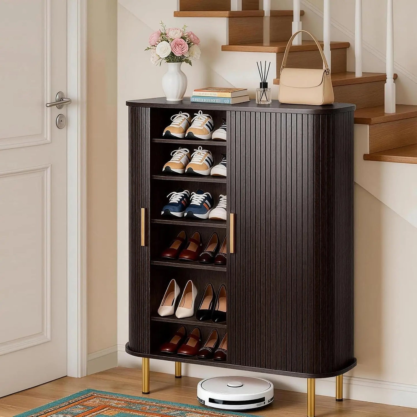 Shoe Storage Cabinet With Sliding Door 6-Tier Modern
