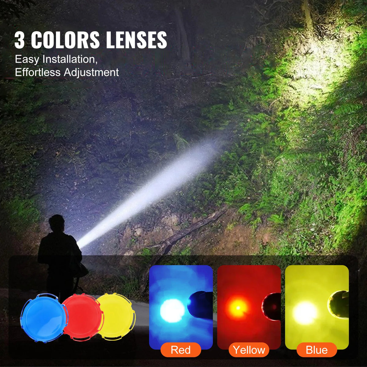 SucceBuy Rechargeable Spotlight Flashlight 200,000 Lumens Searchlight with 4 Modes Detachable Lens USB Port for Hunting Camping