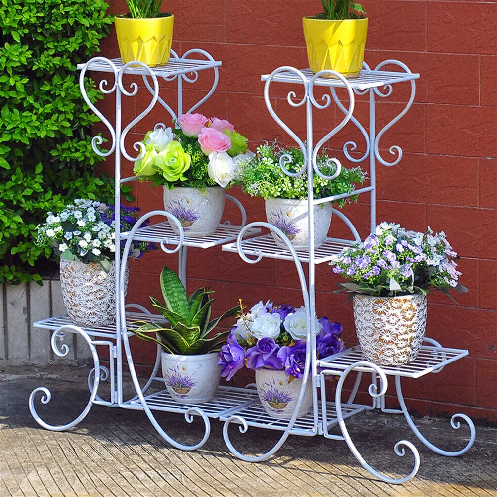 Four Tier Metal Plant Stand For Indoor Outdoor Display Rack