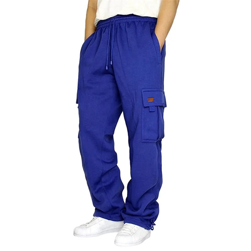 Hirigin Men's Loose Cargo Pants Elastic Waist Wide Leg Drawstring