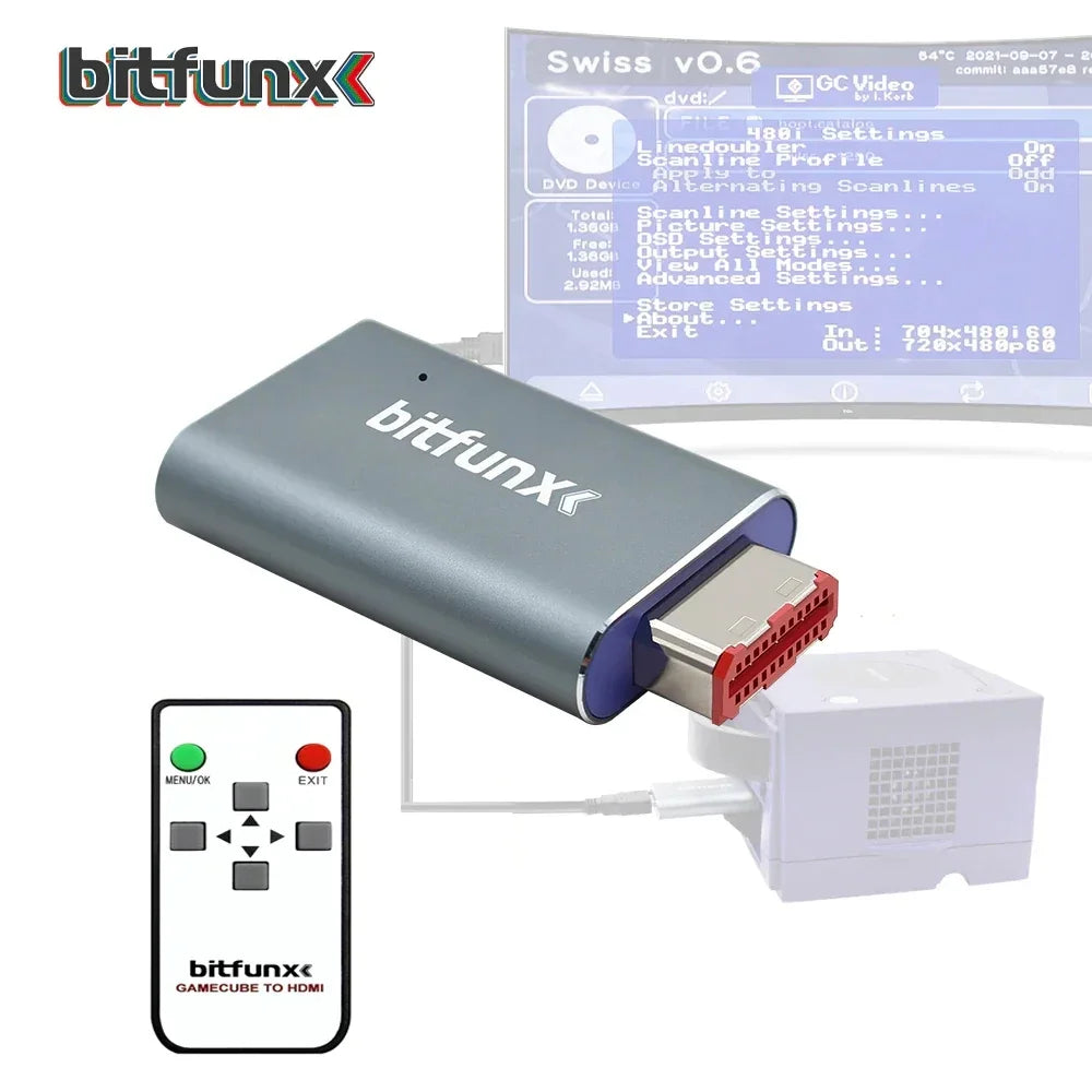 BitFunx GameCube GC2HDMI AV to HDMI Video Adapter With Scanline