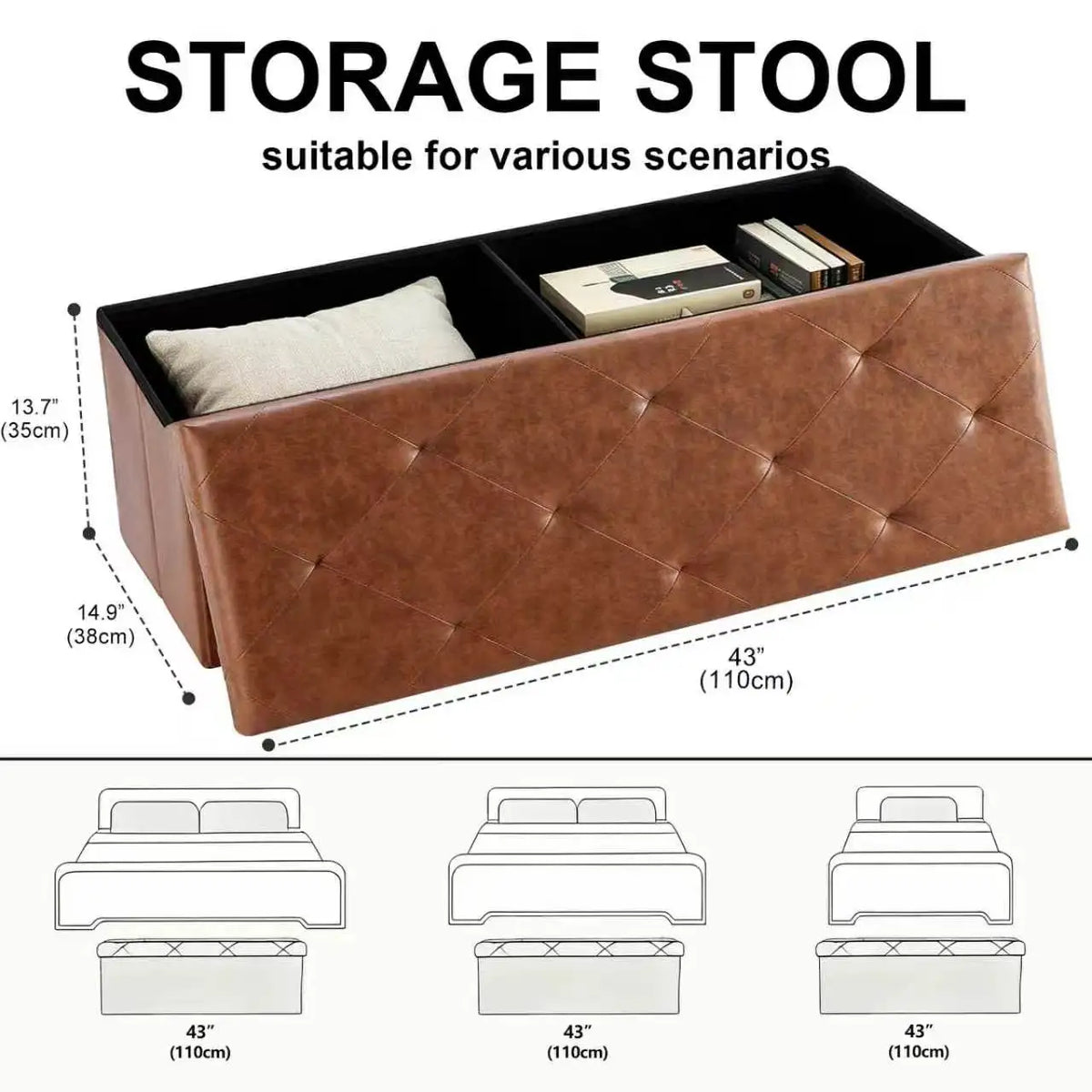 Sarenzoon Foldable Leather Storage Bench Ottoman For Home