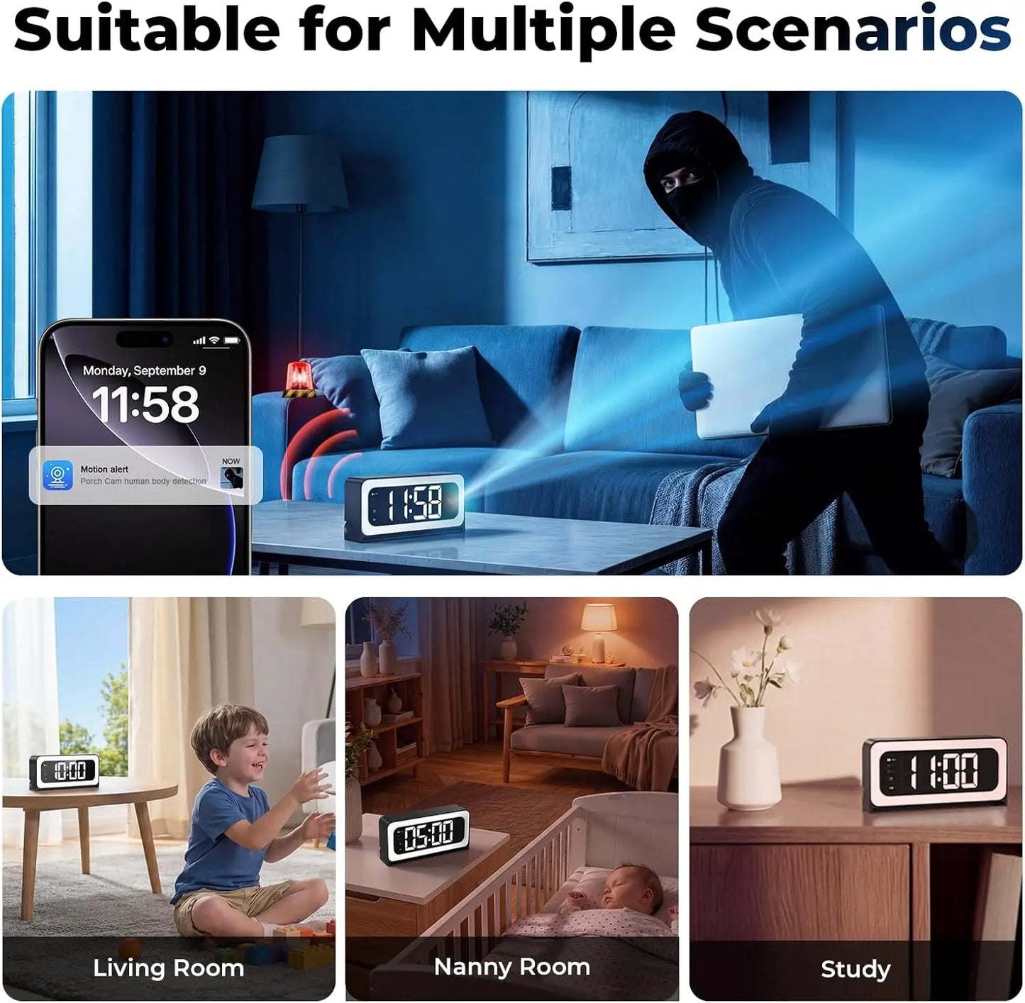 WESECUU Clock Camera 2K Security Camera With 5G WiFi Nanny Cam