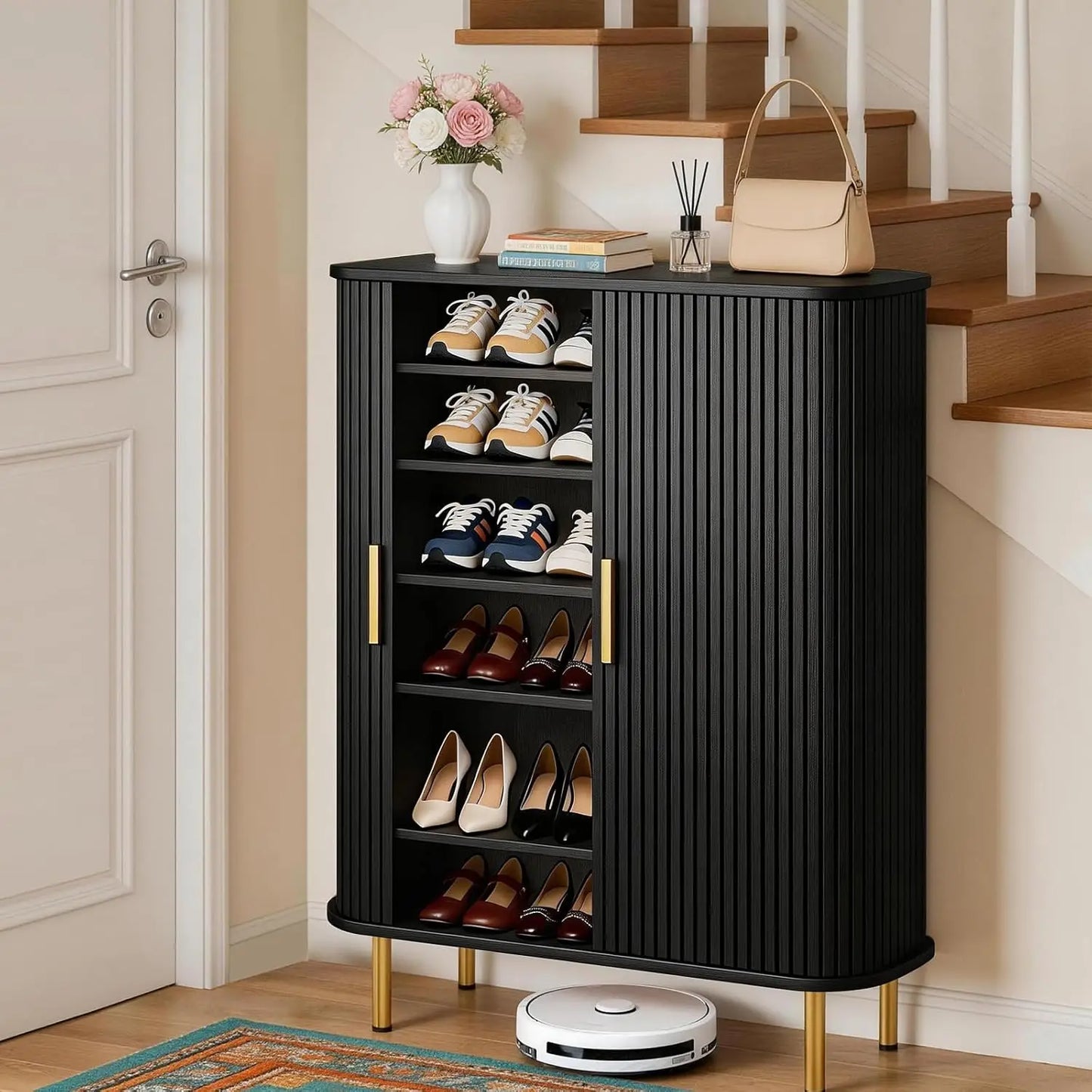Shoe Storage Cabinet With Sliding Door 6-Tier Modern