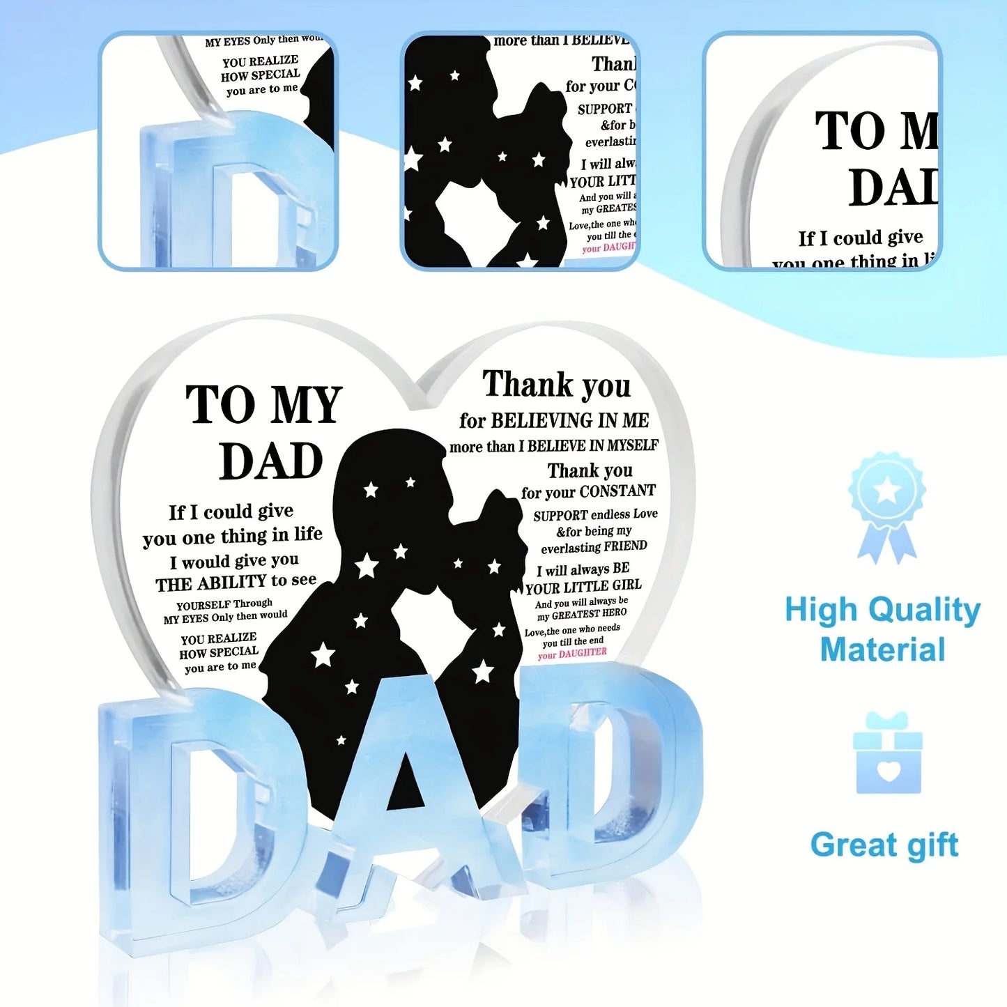 Acrylic Heart Plaque Gift For Dad From Daughter Thank You Gift