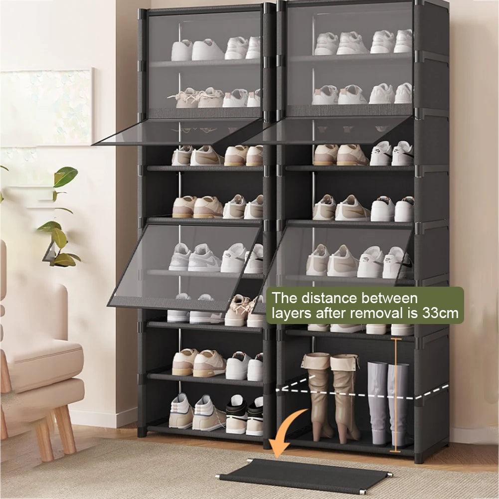 9 Tier Shoe Storage Cabinet 42cm/60cm Multi-Layer Shoe Rack Space Saving Vertical Stand Holder Dustproof Door Shoes Organizer
