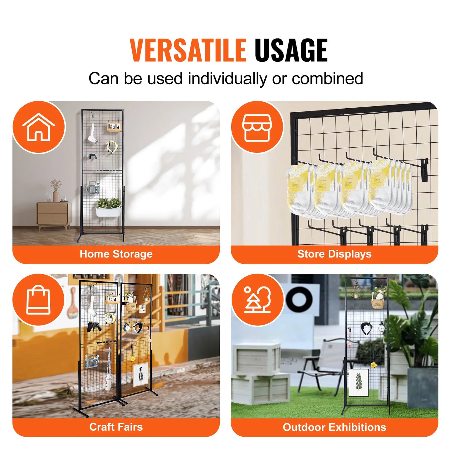 SucceBuy Grid Wall Panels Display Rack With Hooks Art Shows