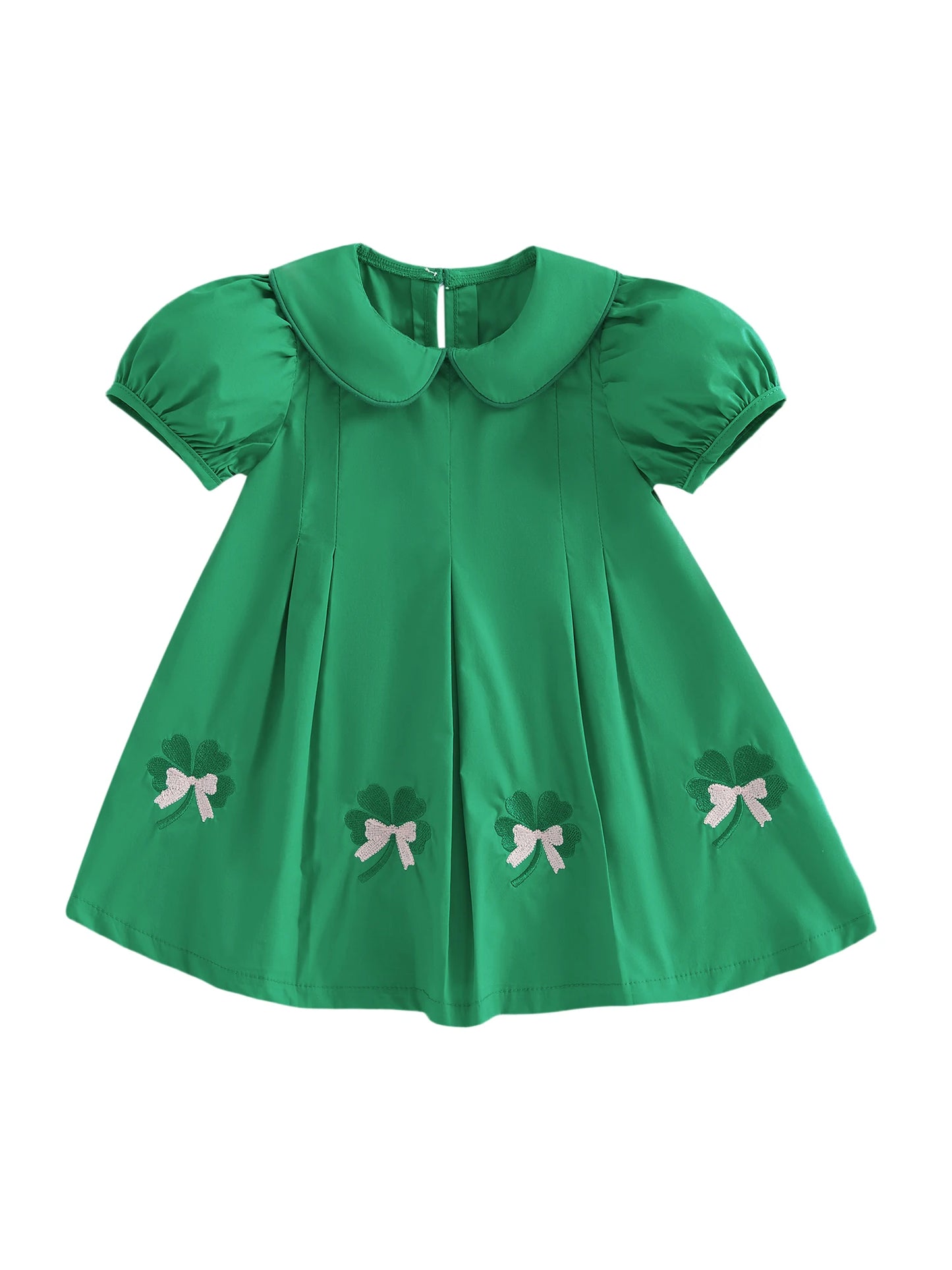 St Patrick's Day Toddler Girl Dress With Shamrock Embroidery