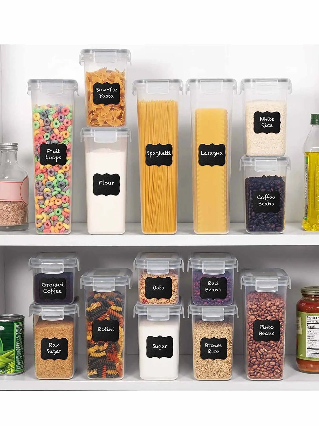 Airtight Food Storage Containers With Labels For Flour Grains Spices