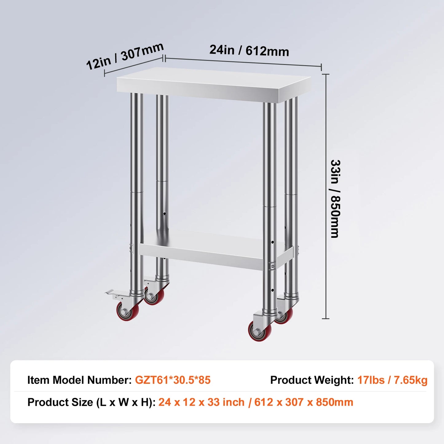SucceBuy Stainless Steel Kitchen Work Table With Caster Wheels