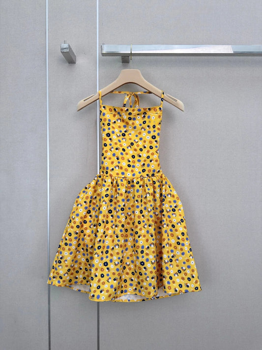 Women's Suspender Printed Pleated Backless Dress For Summer