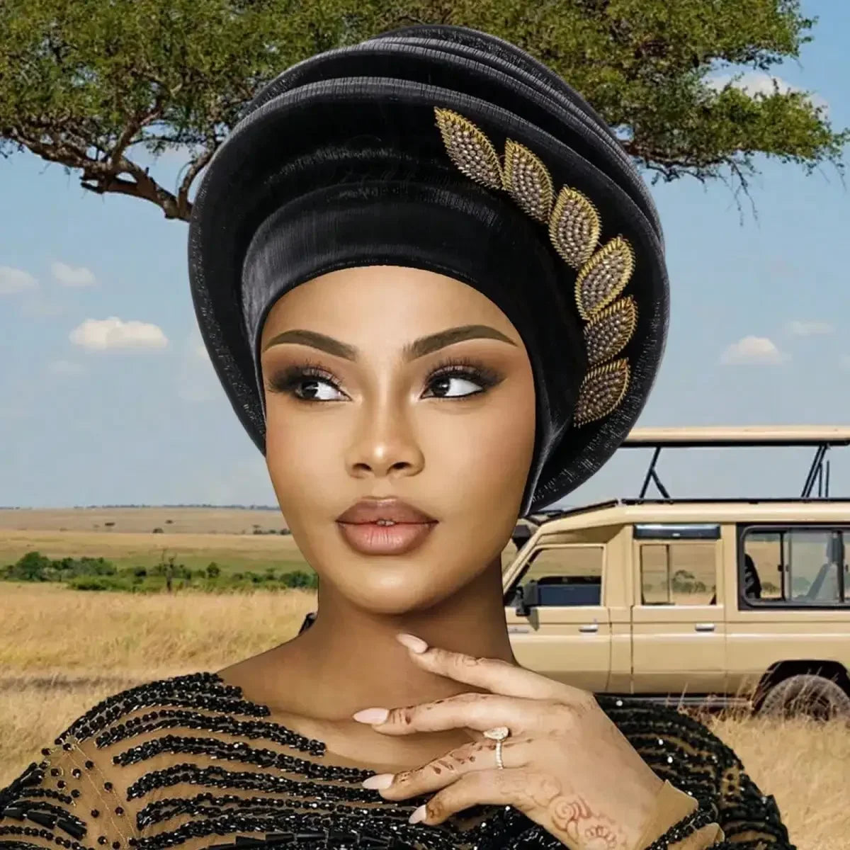 2026 Women African Hat, Elegant Pleated Leaves Turban Hat Head Wrap Fashion Accessories
