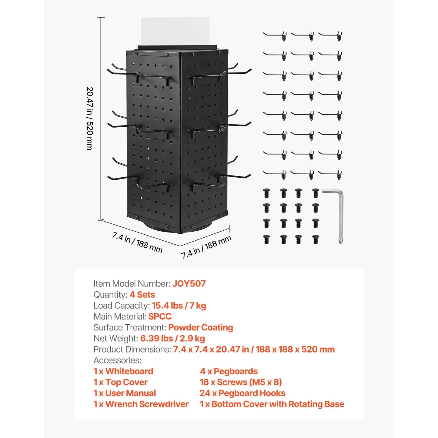 SucceBuy Rotating Pegboard Display Stand 4-Sided Jewelry Rack