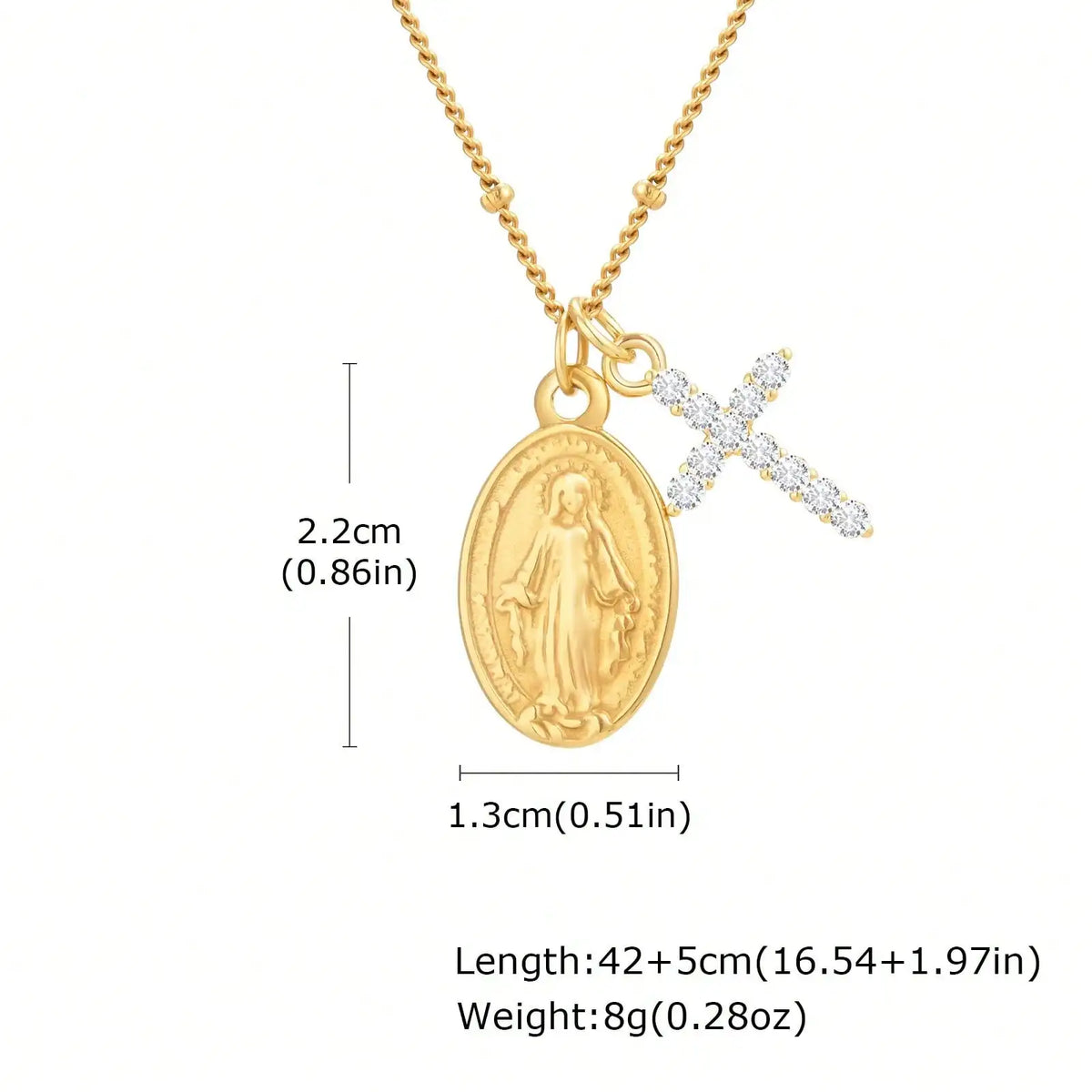 Cross Virgin Mary Pendant Necklace For Women,Stainless Steel Gold Plated Bead Chain Necklace, Religious Prayer Jewelry