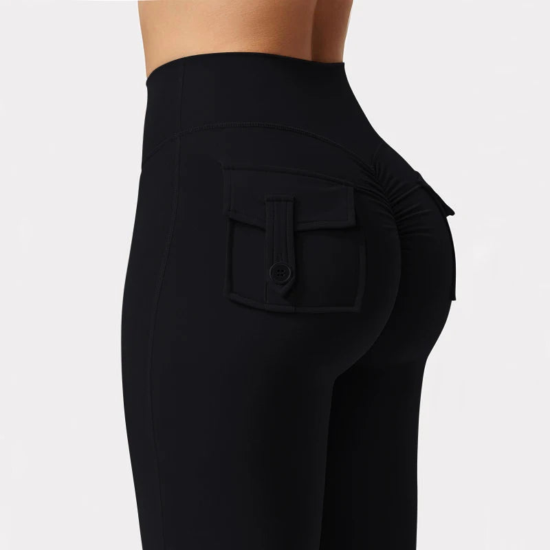 Summer Womens Cargo Pocket Fitness Tights High Waisted Yoga Pants