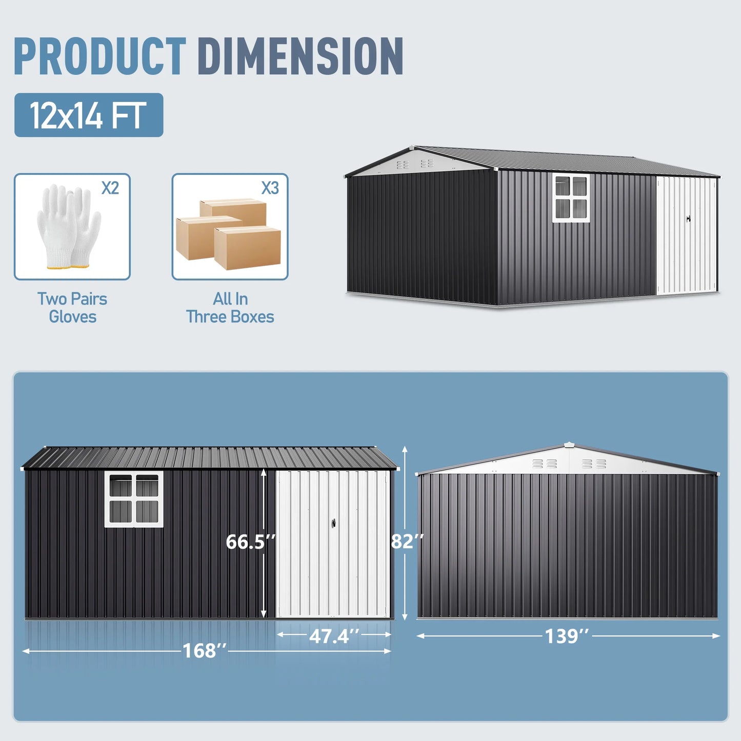 VIWAT Outdoor Metal Storage Shed With Window Lockable Door Heavy Duty Frame
