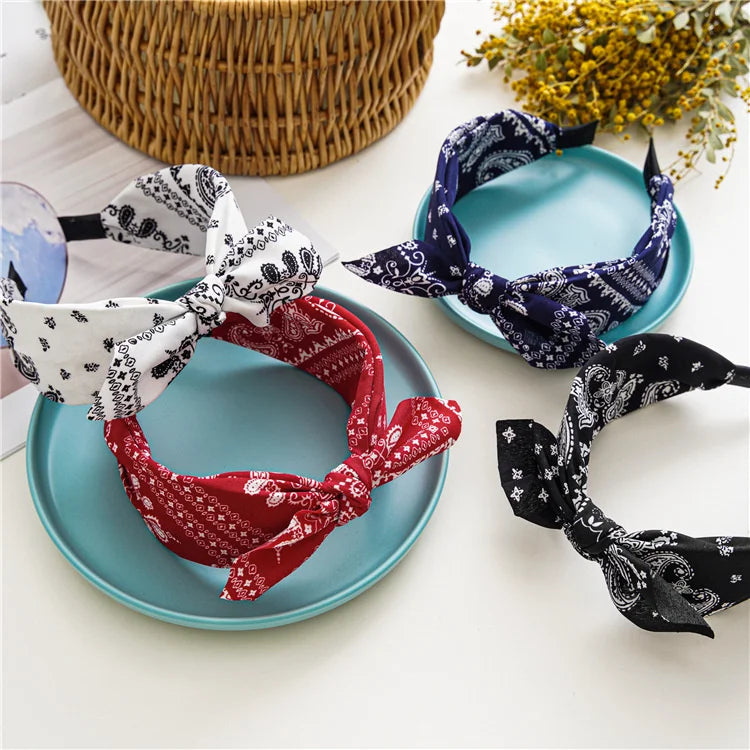 Paisley Bandana Headband for Women Knotted Bow Hair Accessory