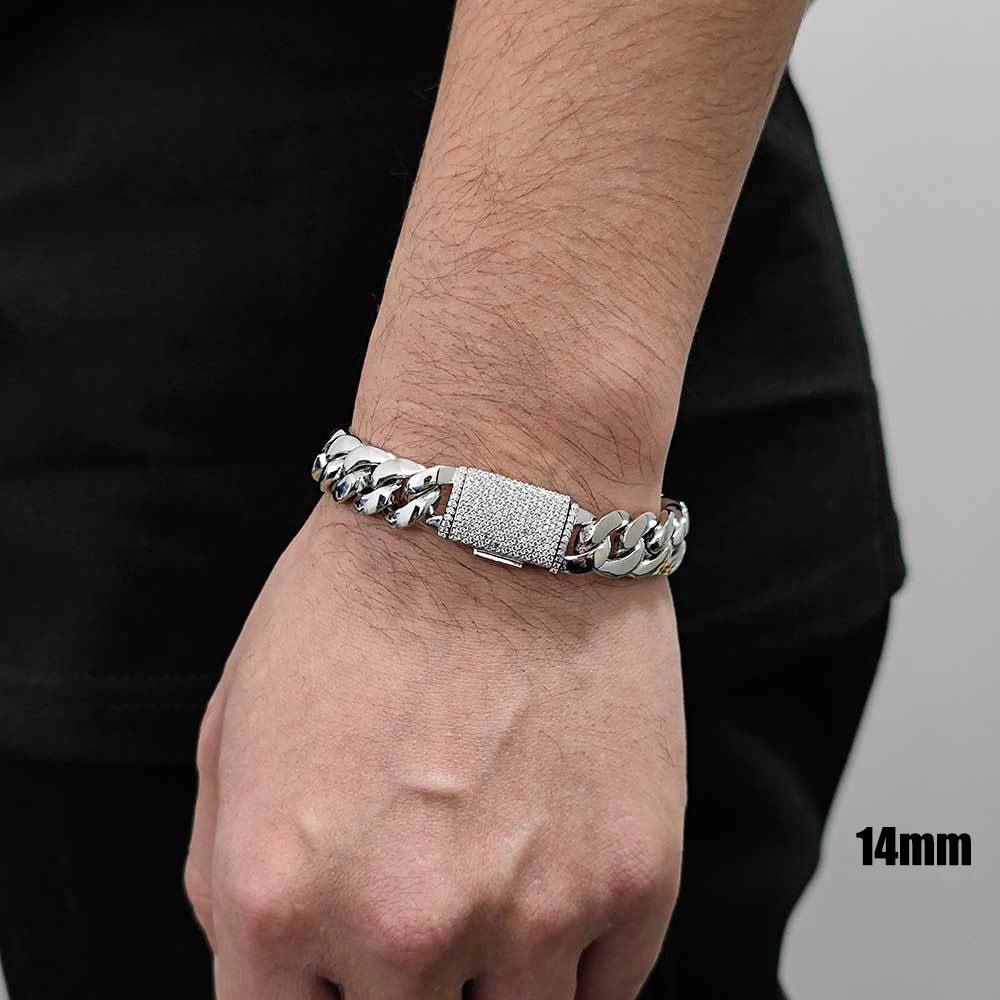 8/10/12/14mm  Solid Stainless Steel Cuban Miami Link Chain Necklaces for Men Hip Hop Bling Iced out Rapper Jewelry