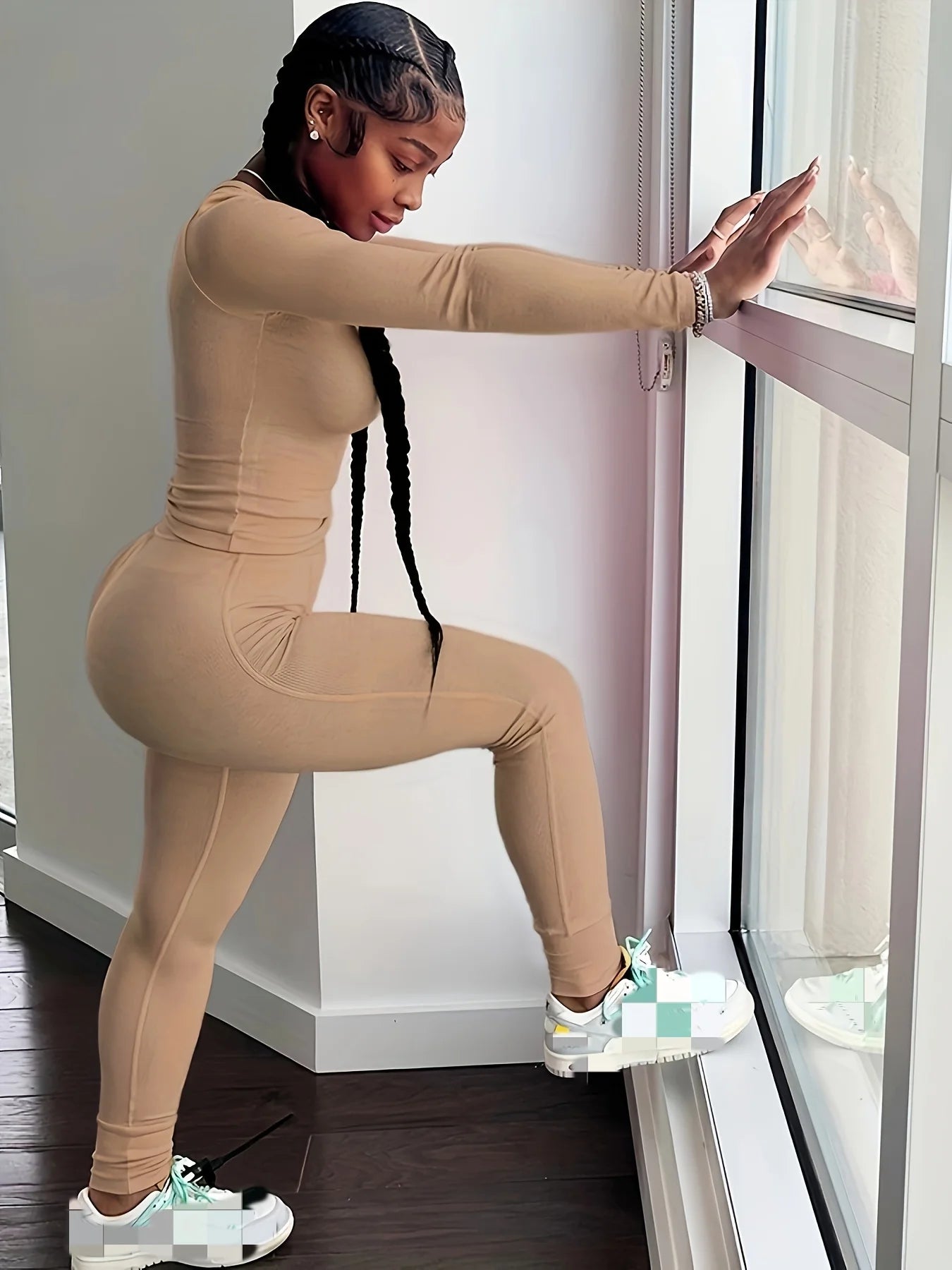 Women Two Piece Exercise Set Breathable Quick Dry Activewear Polyester