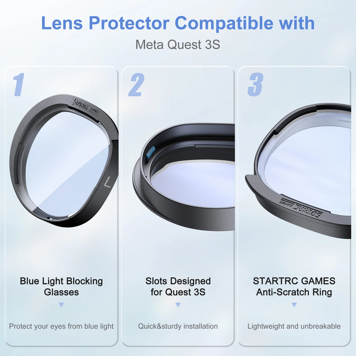 STARTRC Lens Protector Set Compatible with Meta Quest 3S Accessories, Soft Lens Protector Cover, Glasses Spacer with Blue Light Blocking Glasses for Oculus Quest 3S/Quest 2 (Not Fit for Quest 3)