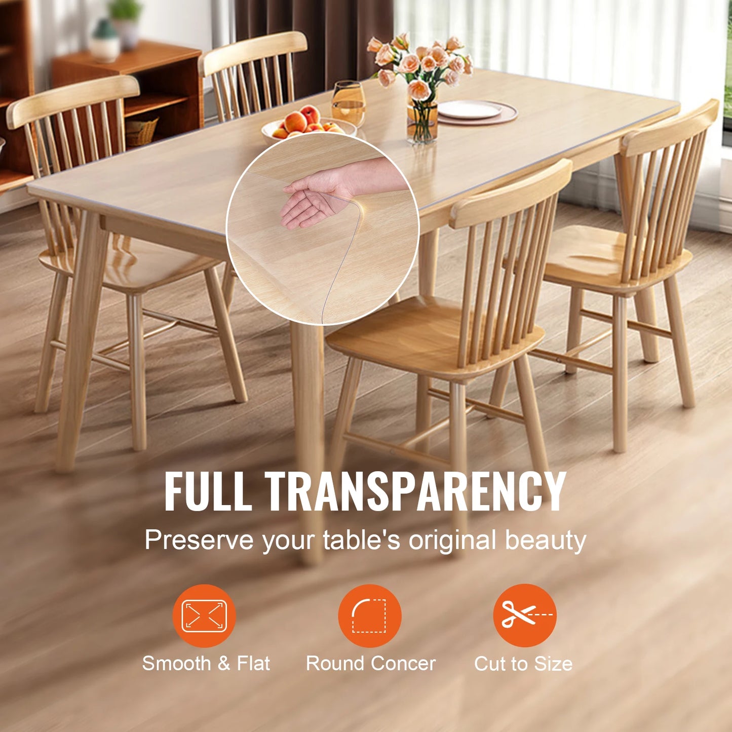 NONECN PVC Transparent Tablecloth Waterproof Oil Proof Kitchen Cover