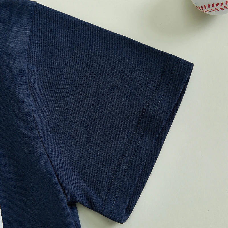 Boys 2-Piece Outfit Set with Embroidered Baseball Tee and Plaid Shorts Elastic Waistband Short Sleeve Top