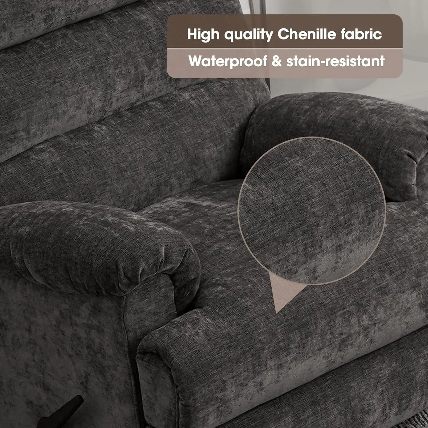 Dark Grey Glider Rocker Recliner,Swivel Rocking Recliner Chair,Glider Rocking Chair,Reclining Sofa Rocking Chair, Customized