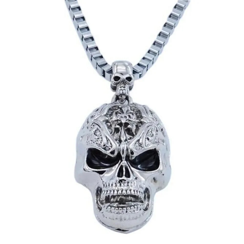 Vintage Gothic Evil Skull Pendant Necklace for Men and Women