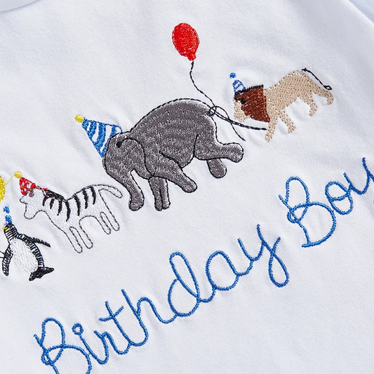 Baby Boy Birthday Two-Piece Outfit Set With Animal Print Top