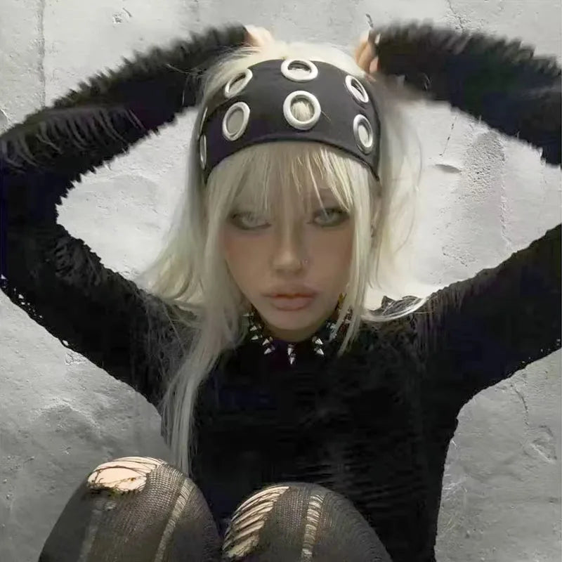 KYJGCN Punk Headband With Metal Rivets Wide Hair Band Concerts