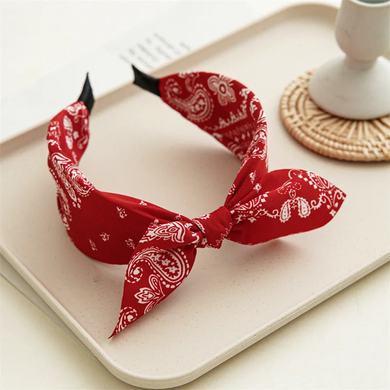 Paisley Bandana Headband for Women Knotted Bow Hair Accessory