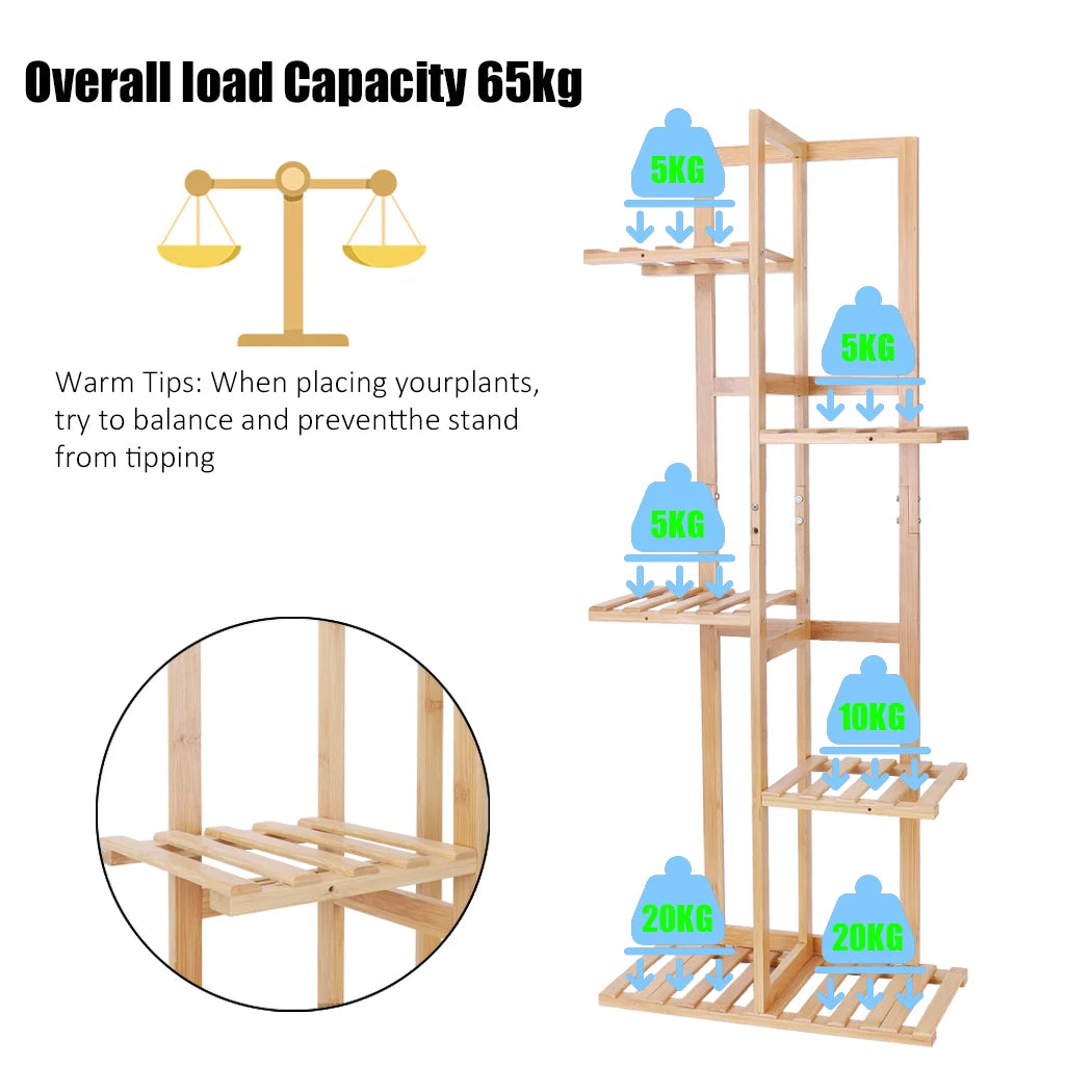 Bamboo 6 Tier Vertical Plant Stand For Indoor Outdoor Use