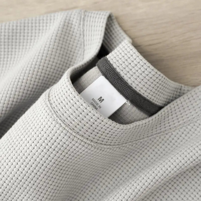 Men's Summer Waffle Knit Round Neck T Shirt Breathable Casual