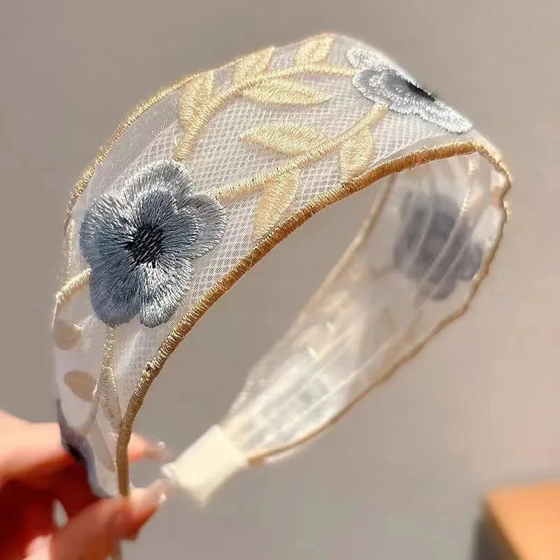 Three Pack Embroidered Floral Headbands Polyester Hair Accessories