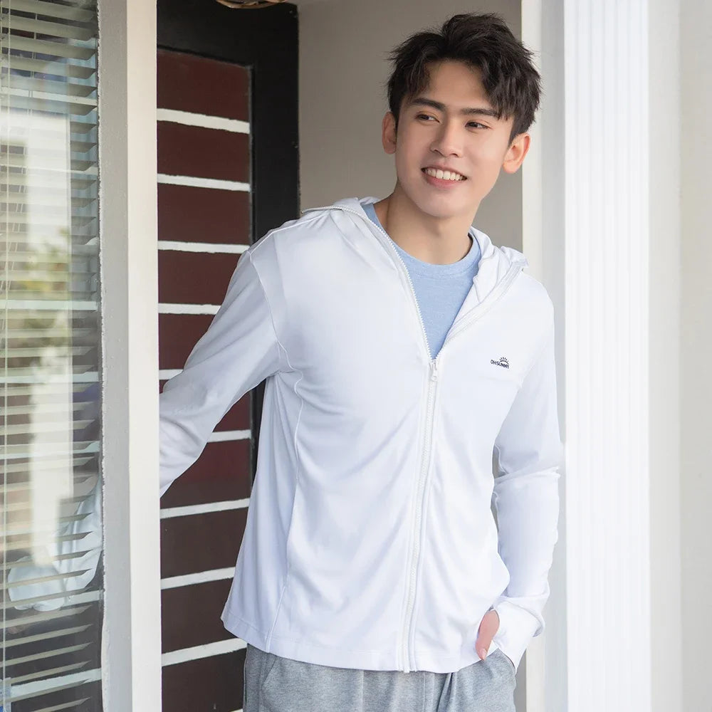 OhSunny Men Sun Protection Cooling Coat With Hood UPF50 Jacket