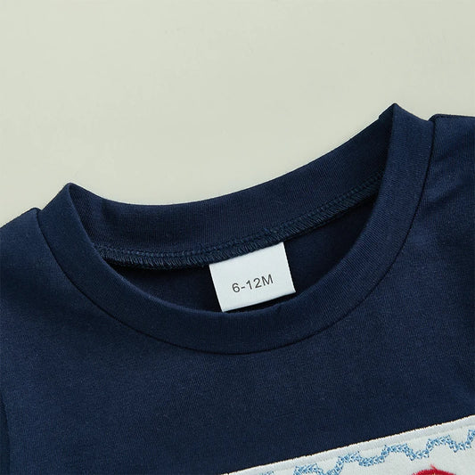 Boys 2-Piece Outfit Set with Embroidered Baseball Tee and Plaid Shorts Elastic Waistband Short Sleeve Top