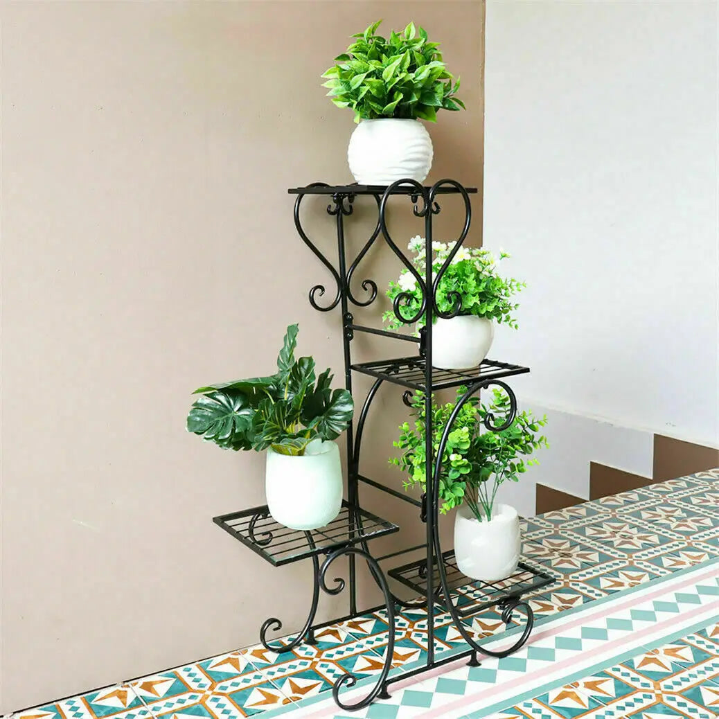 Four Tier Metal Plant Stand For Indoor Outdoor Display Rack