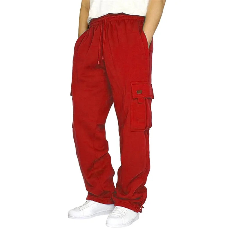 Hirigin Men's Loose Cargo Pants Elastic Waist Wide Leg Drawstring