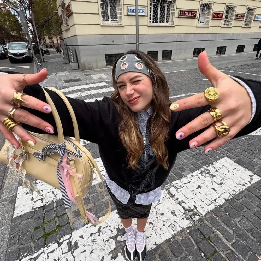 KYJGCN Punk Headband With Metal Rivets Wide Hair Band Concerts