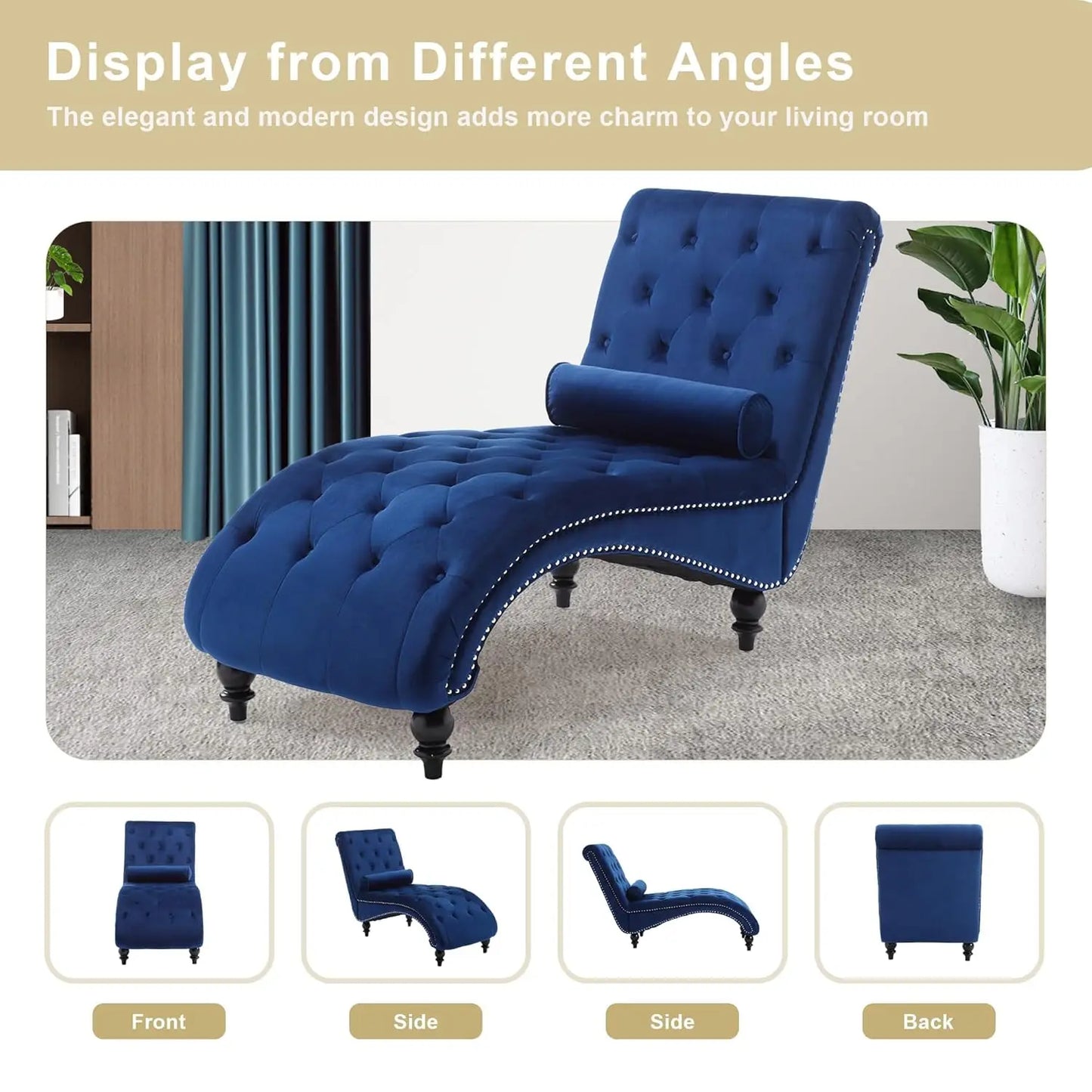 Velvet Chaise Lounge Indoor,Button-Tufted Upholstered Chaise Lounge Chair with Pillow for Bedroom Living Room, Customized