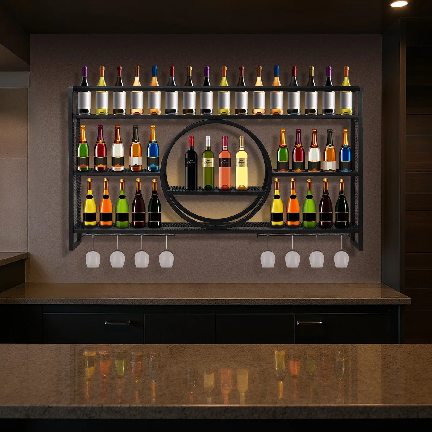 APWIKOGER Wine Storage Rack With LED Light Bar Display Shelf