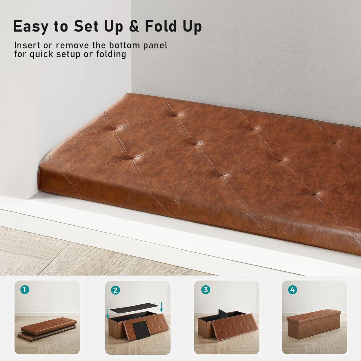 Sarenzoon Foldable Leather Storage Bench Ottoman For Home