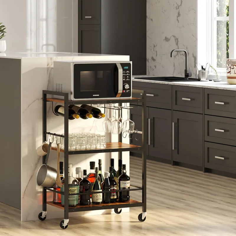 Home Bar Serving Cart With Wine Rack And Glass Holders