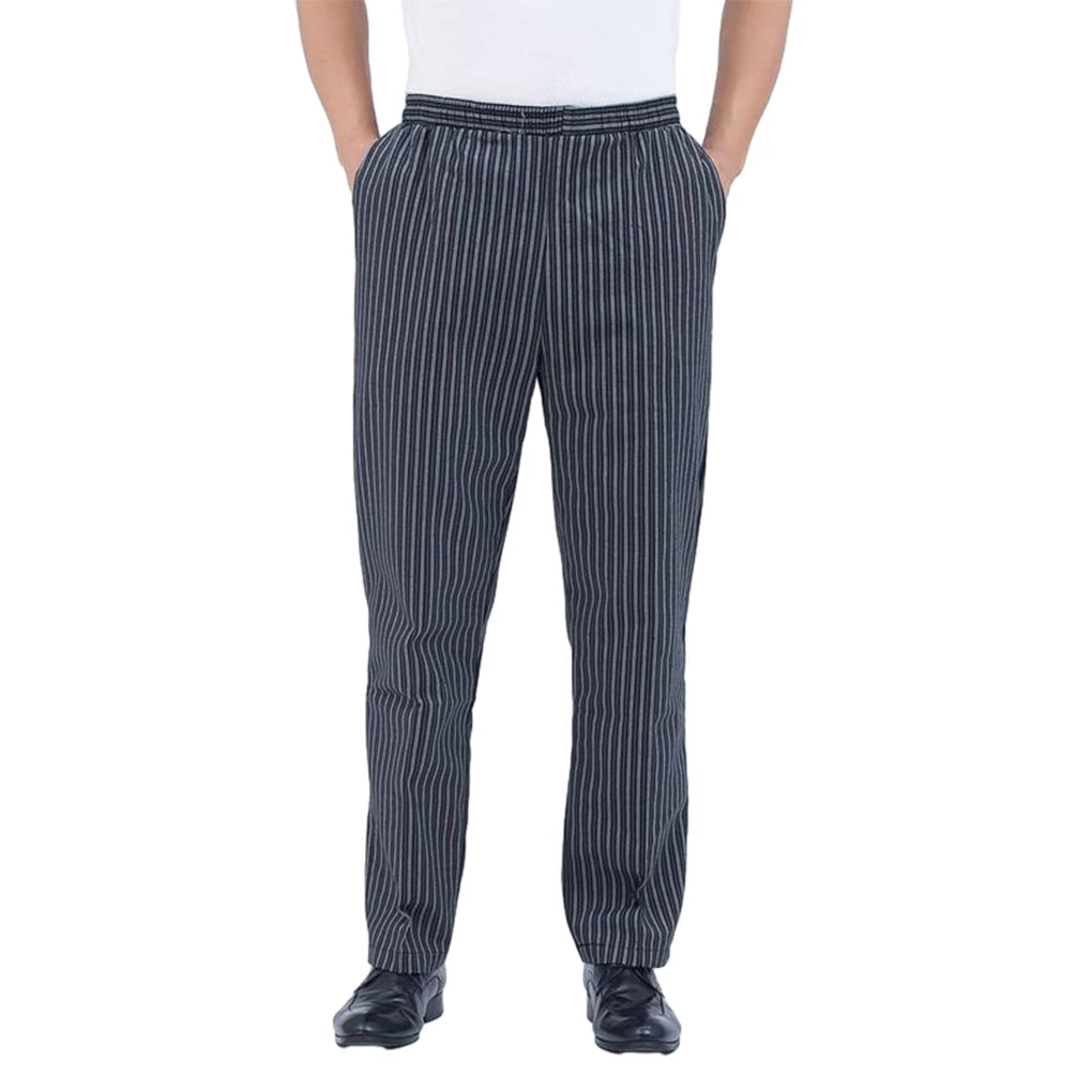 Elastic Waist Striped Chef Pants Men S Work Uniform For Restaurant Kitchen Wide Application