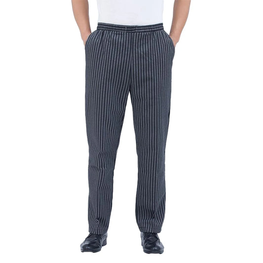 Elastic Waist Striped Chef Pants Men S Work Uniform For Restaurant Kitchen Wide Application