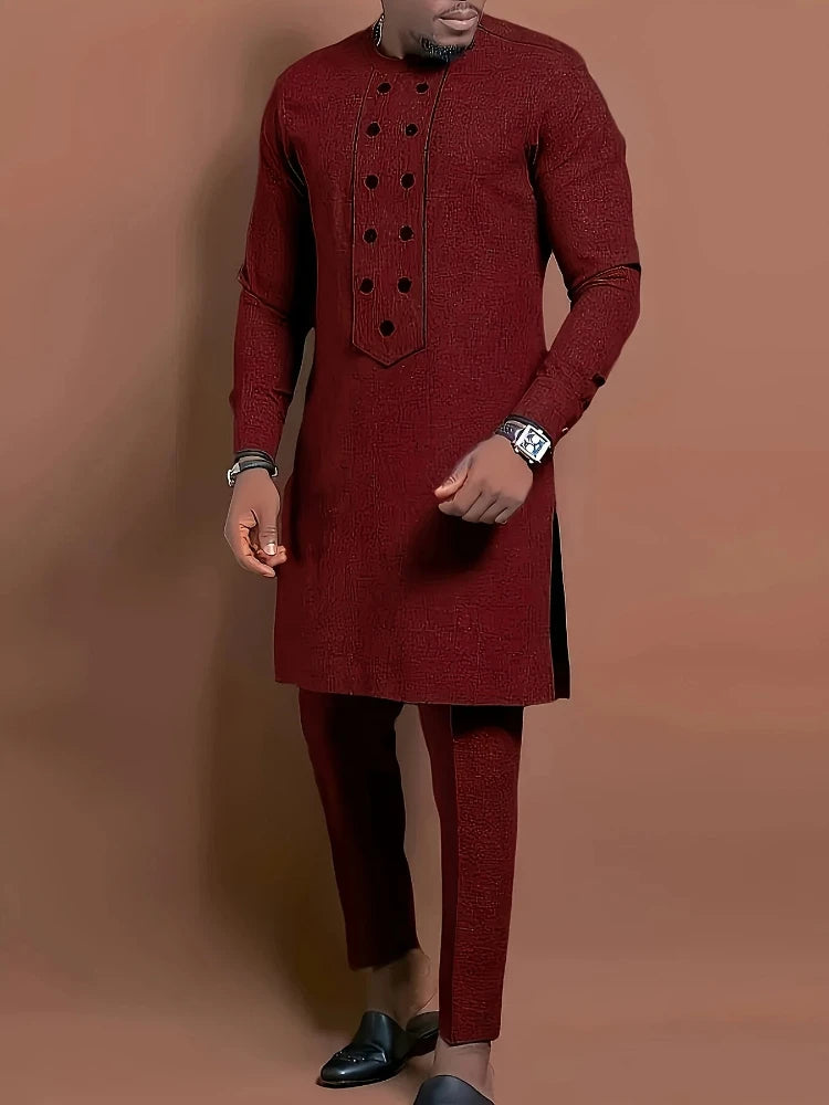Men's Casual Long-Sleeve Two-Piece Set Top and Trousers