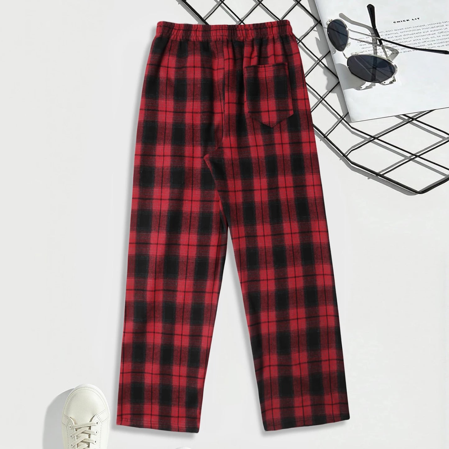 Men's Checkered Lounge Pants With Adjustable Drawstring Waistband
