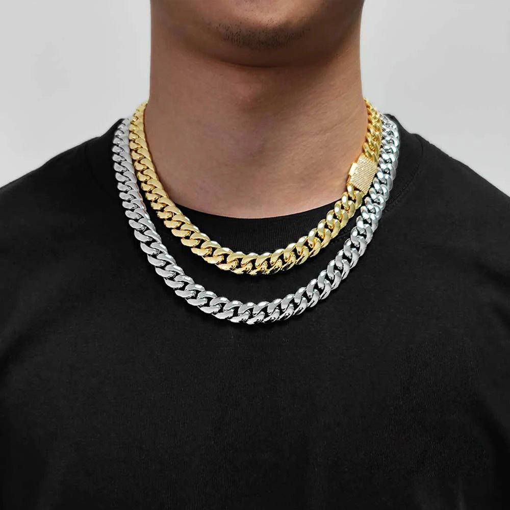 8/10/12/14mm  Solid Stainless Steel Cuban Miami Link Chain Necklaces for Men Hip Hop Bling Iced out Rapper Jewelry