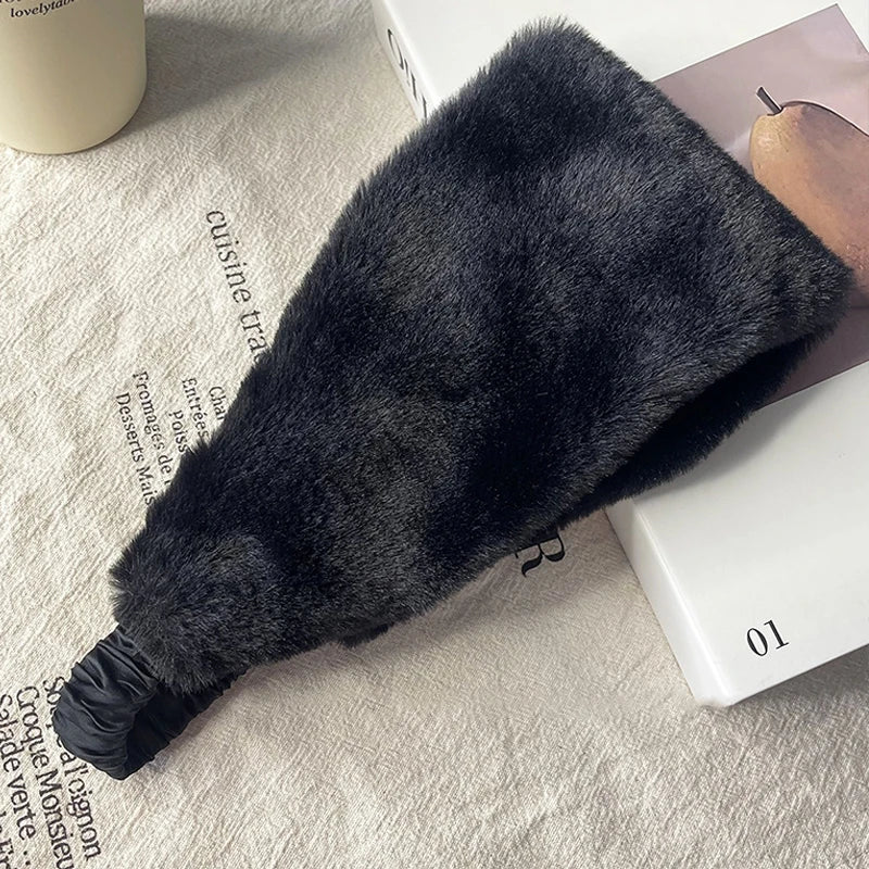 NONECN Fluffy Plush Headband Ear Warmer For Women Wearable